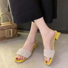 Beaded Block-heel Slide Sandals