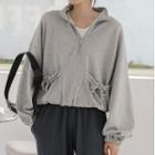 Half-zip Drawstring Cropped Sweatshirt Gray - One Size
