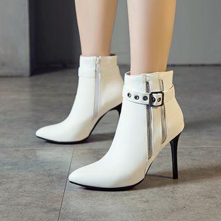 Pointy Double Zipper Stiletto Heel Short Boots