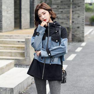 Denim Panel Long-sleeve Zipped Jacket