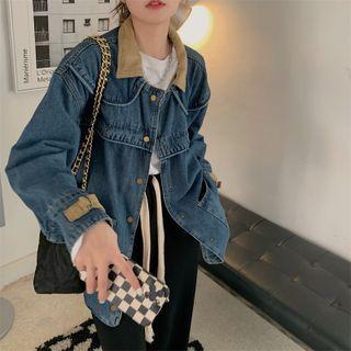 Two-tone Loose-fit Denim Jacket Dark Blue - One Size