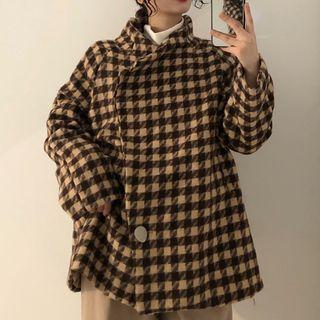 Plaid Side-buttoned Coat Plaid - One Size