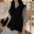 Elbow-sleeve T-shirt Dress / Pocket Detail Button Vest