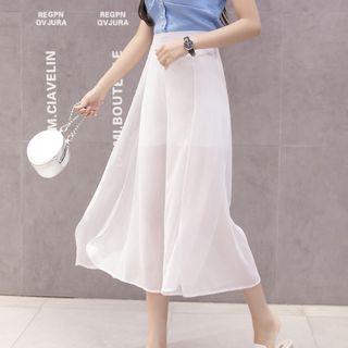 Cropped Slit Wide-leg Chiffon Pants