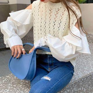 Long-sleeve Panel Pointelle Knit Top