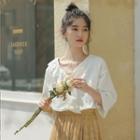 3/4-sleeve V-neck Ruffle Blouse