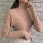 Turtleneck Long-sleeve Crochet-knit Top