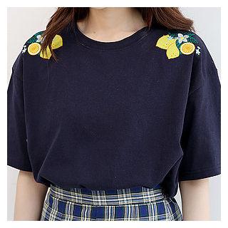 Lemon-embroidered Cotton T-shirt