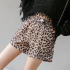 Elastic Waist Leopard Wide-leg Shorts