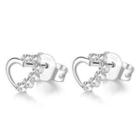 14k Italian White Gold Polished And Cutting Heart Stud Earrings, Women Jewelry In Gift Box