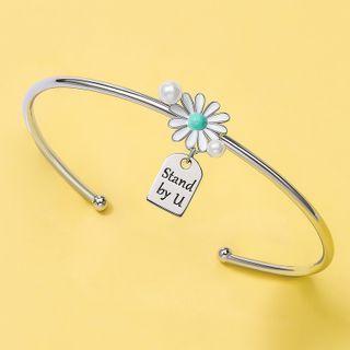 Flower Bangle Bangle - White Daisy - Silver - One Size