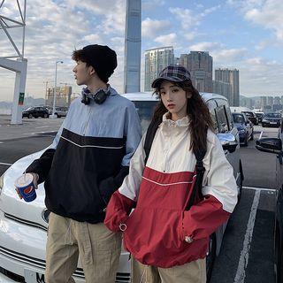 Couple Matching Color Block Half Zip Jacket