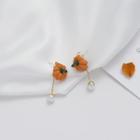 Pumpkin Alloy Faux Pearl Dangle Earring 1 Pair - 925silver Earrings - Tangerine - One Size