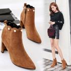 Faux-suede Chunky-heel Beaded Ankle Boots
