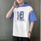 Short-sleeve Mock Two-piece Numbering Hoodie