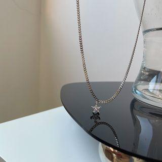 Rhinestone Star Necklace L354 - 1 Pc - Silver - One Size