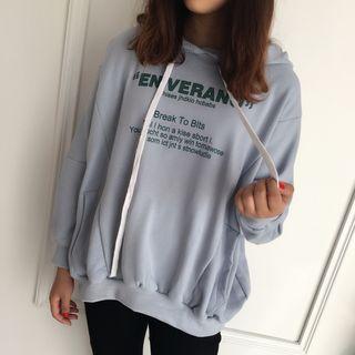 Lettering Floral Print Sheath Hooded Long-sleeved Dolman-sleeve Sweatshirt