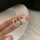 Faux Pearl Rhinestone Earring 1 Pair - Silver Needle - Gold & White - One Size