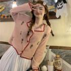 Flower Embroidered Cardigan Pink - One Size