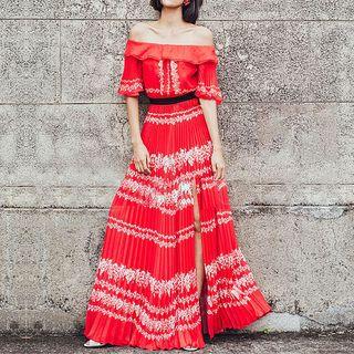Printed Off-shoulder A-line Maxi Dress