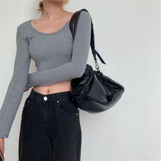 U-neck Cropped Long-sleeve Top
