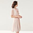 Bell-sleeve Plaid Chiffon Dress