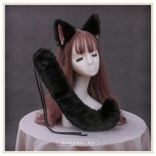 Set : Cosplay Animal Ear Chenille Headband + Tail
