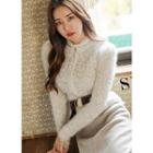 Glittered Furry Pointelle-knit Cardigan