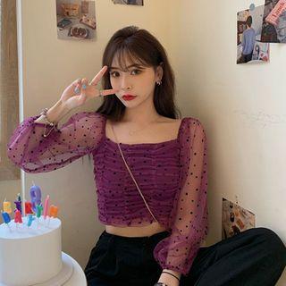 Shirred Front Dotted Chiffon Cropped Top