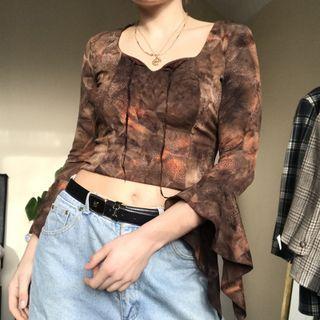 Long Sleeve Print Panel Top