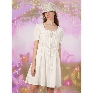 Square-neck Beribboned Dress White - One Size