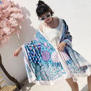 Print Shawl Gradient Flower - Blue - 180cm X 100cm