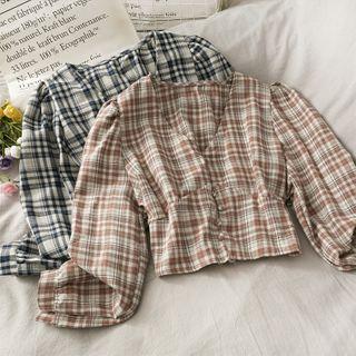 Checker Slim-fit Crop Blouse