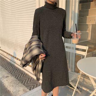 Brushed Fleece-lined Turtleneck T-shirt Dress