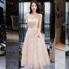 Sleeveless A-line Midi Mesh Prom Dress