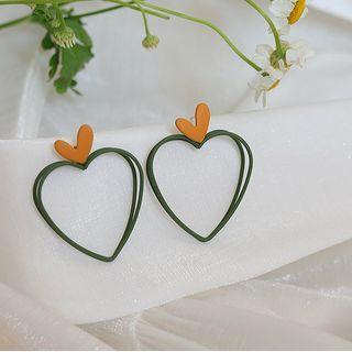 Alloy Heart Dangle Earring 1 Pair - Silver Stud - Green - One Size