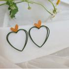 Alloy Heart Dangle Earring 1 Pair - Silver Stud - Green - One Size