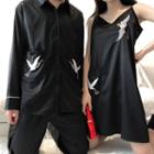 Crane Embroidery Sleep Dress / Long-sleeve Top / Pants / Set