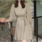 Puff-sleeve Notch-lapel Mini A-line Dress