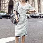 Pinstriped Elbow-sleeve T-shirt Dress