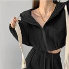 Cord-details Hooded Crop Jacket