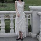 Sleeveless Rose Accent Midi A-line Dress