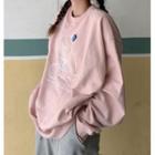 Long-sleeve Bear Printed Sweatshirt Pink - One Size