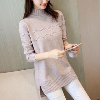 Mock Neck Slit-side Sweater