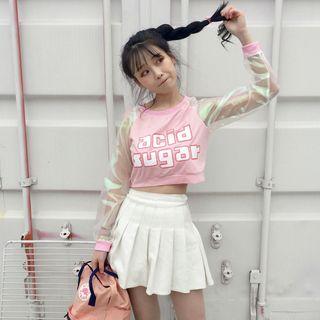 Mesh Sleeve Lettering Cropped Pullover