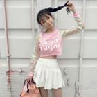 Mesh Sleeve Lettering Cropped Pullover