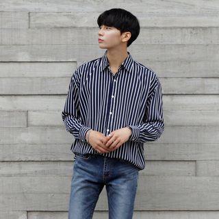 Drop-shoulder Stripe Dress Shirt
