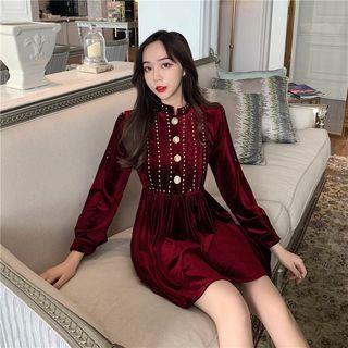 Beaded Long-sleeve Slim-fit Dress