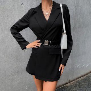 Belted Open-front Mini Sheath Blazer Dress