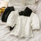 Embossed Square-neck Crop Blouse